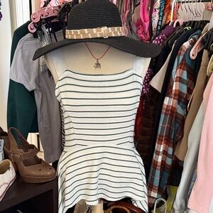 Anthropologie Black and White Striped Peplum Tank Top